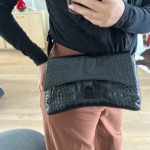 Balenciaga downtown XS  black on black croc embossed.